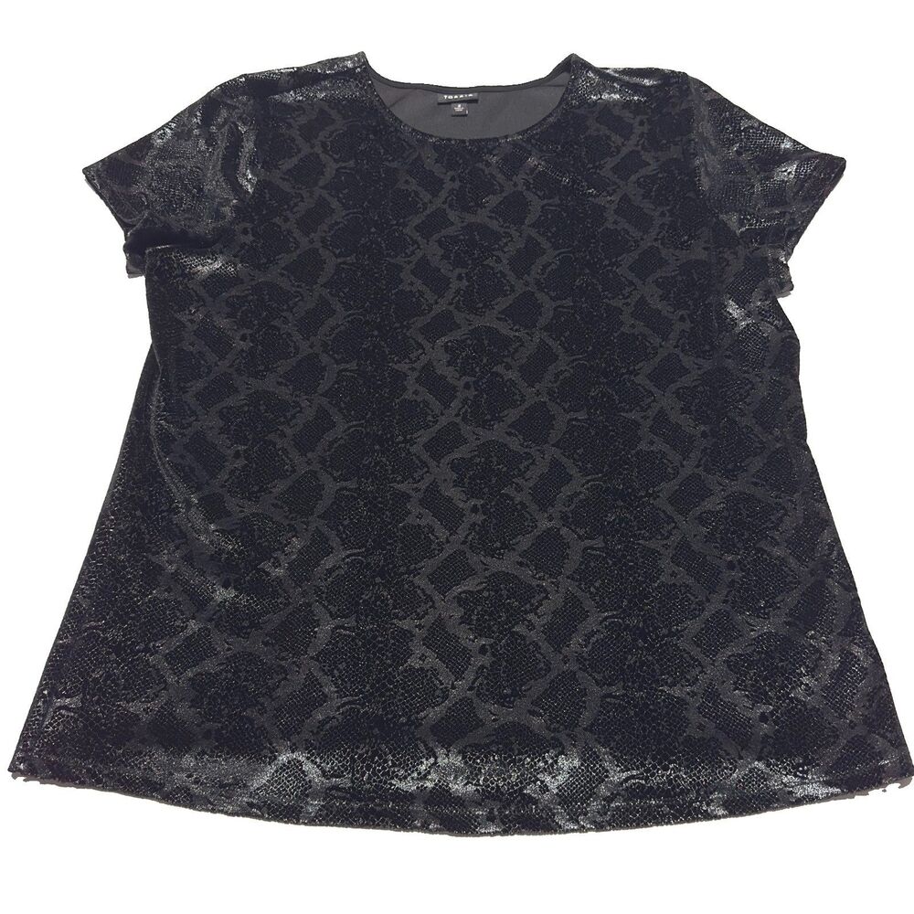 Torrid Top Womens 2X Black Snake Print Velvet Short Sleeve Crew Neck Stretch Top